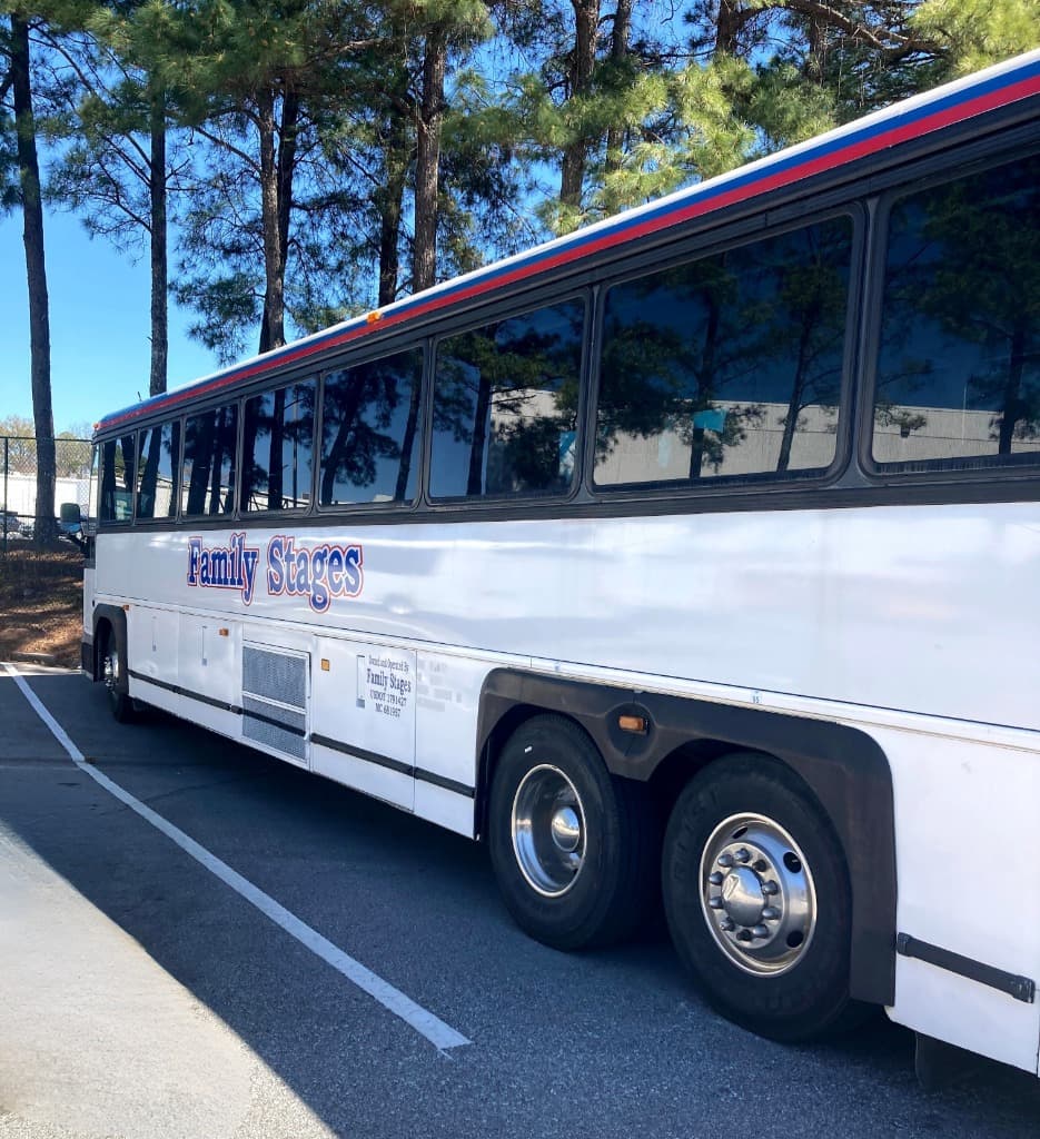 Family Stages Bus Lines driver at the wheel ready for departure